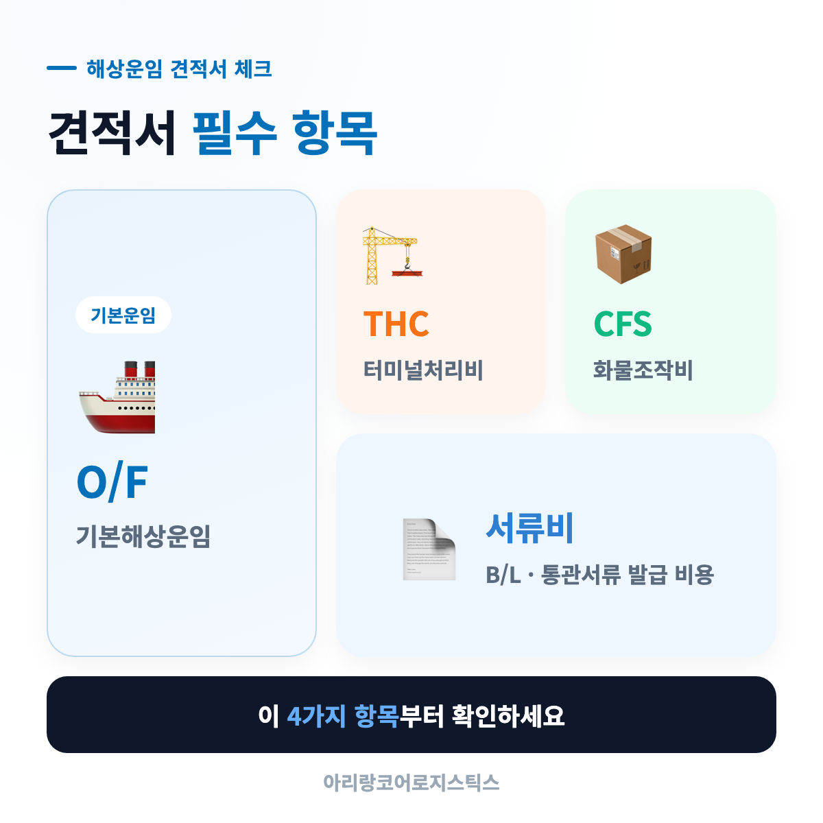 해상운임 견적서 필수 항목 체크리스트 인포그래픽